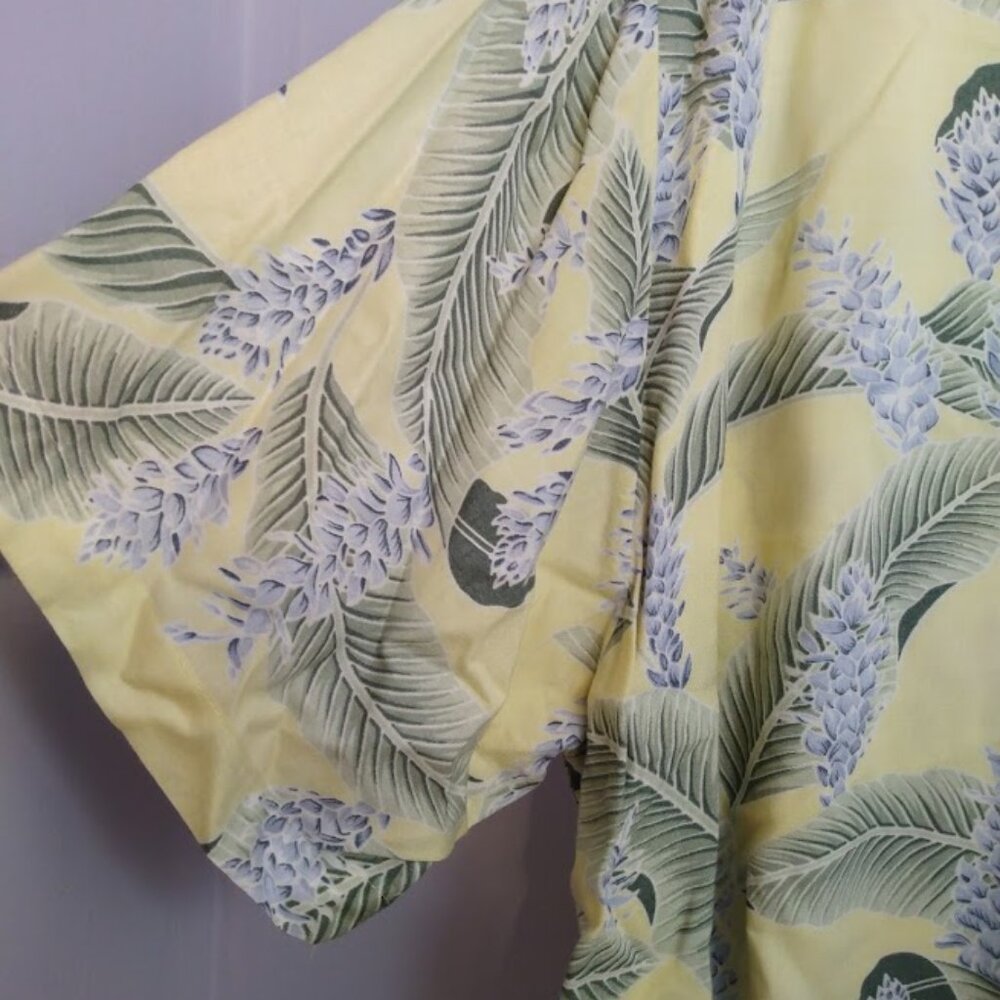 Vintage Hawaiian Men's Camp Shirt XXL Yellow Blue Palm Print Rayon Beach Casual - Picture 3 of 11